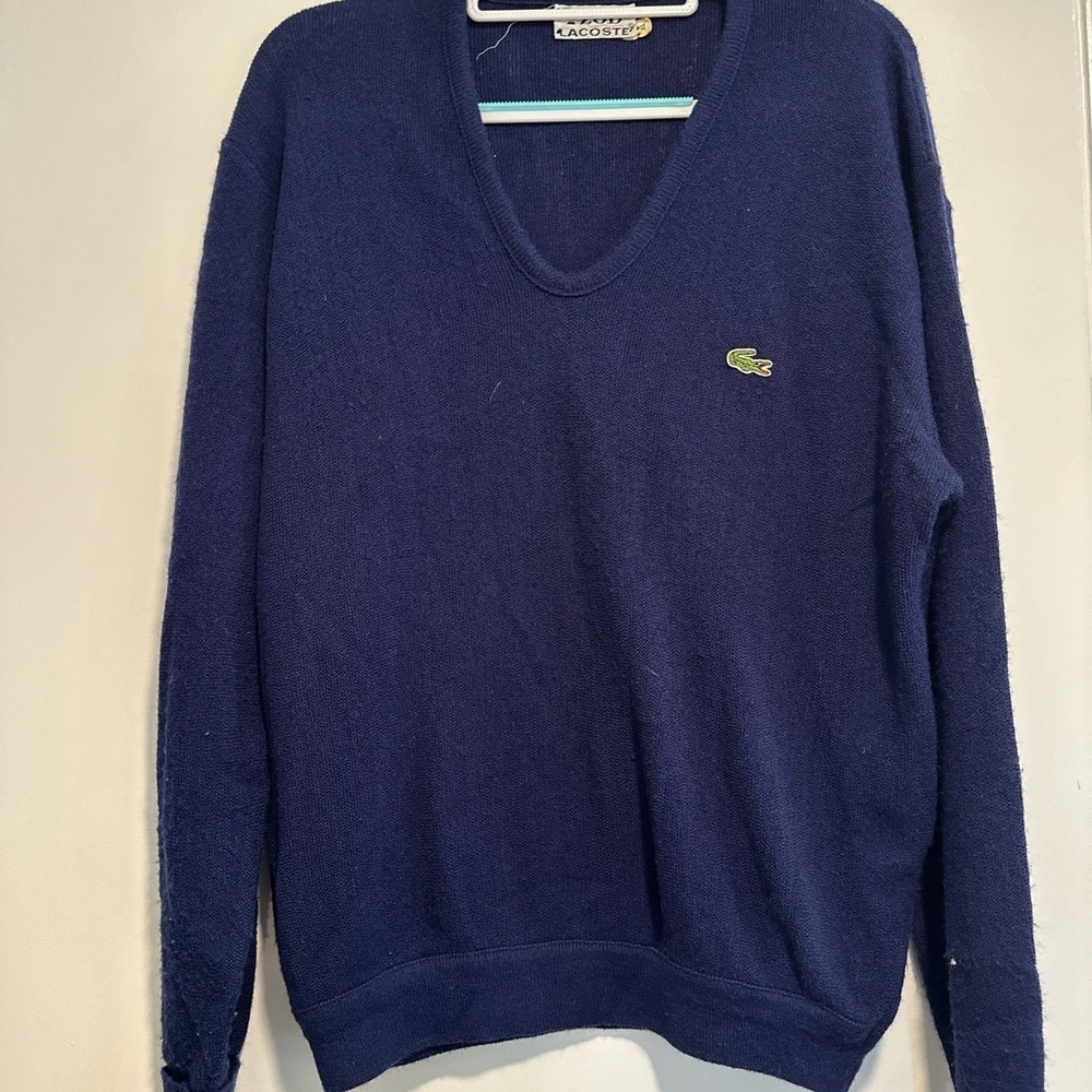 Vintage 70s/80s Izod Lacoste Men’s Sz: XL V-Neck Blue Pullover Sweater.
